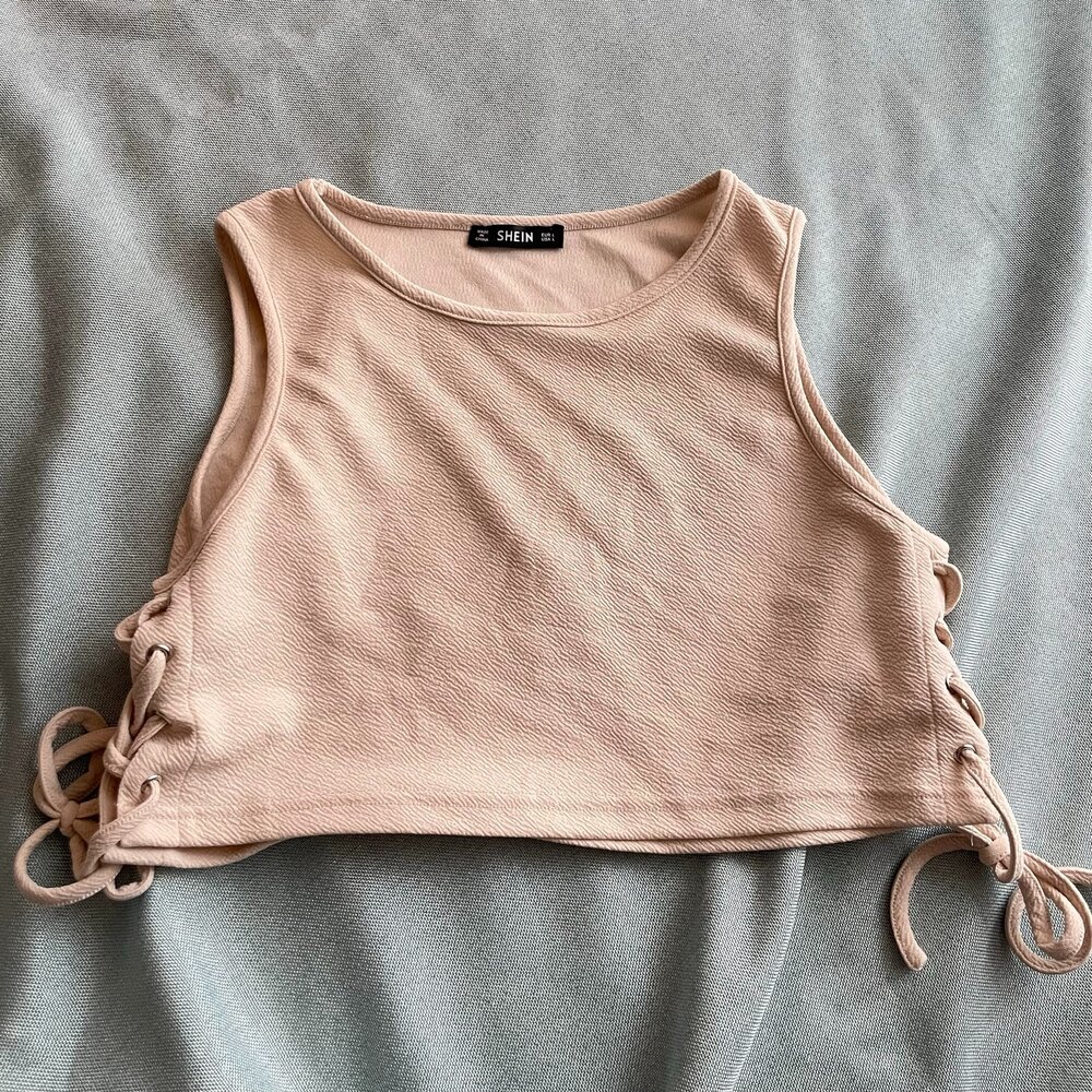 Shein Cream Lace Up Side Crop Top